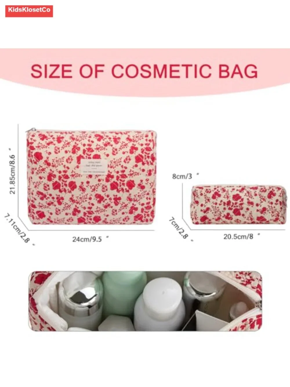 Large Floral Cotton Cosmetic Bag Set with Gold Zippers - Travel Makeup Organizer